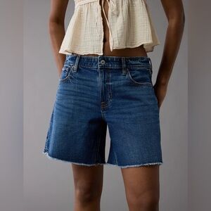 NWT American Eagle Dark Vintage Wash Low Rise Baggy Denim Jean Shorts 8